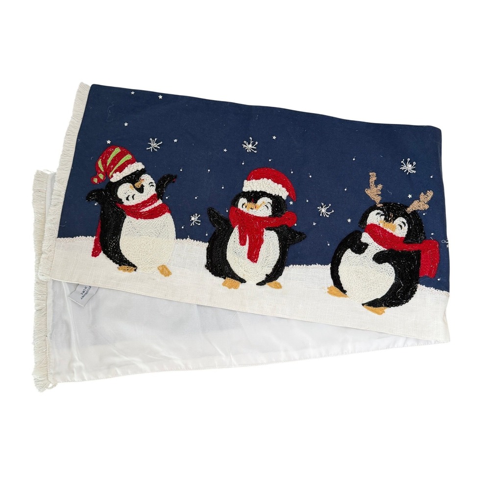 Artisan NY Home Christmas Penguin Table Bed Runner Beaded Embroidered 15x56‎